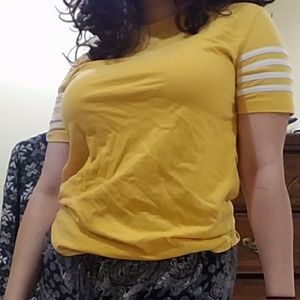 Yellow F21 shirt with white stripes